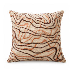 Primeval terracotta peach and warm brown cushion cover with free-flowing abstract looping contour lines