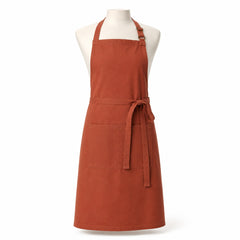 Primeval terracotta chef apron with adjustable neck strap displayed on a dress form