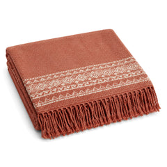 Terracotta ethnic border jacquard cotton throw with fringe 130×170 cm by Primeval