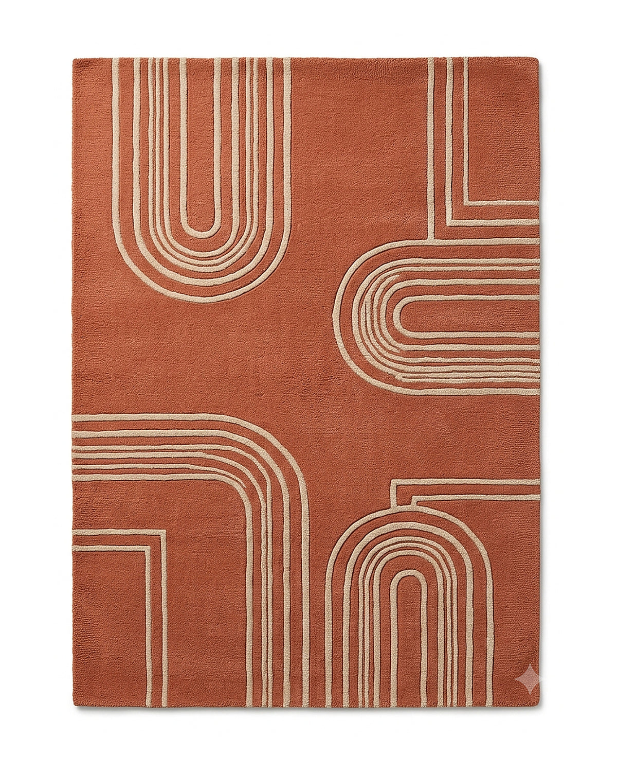Terracotta and ivory arched geometric area rug by Primeval