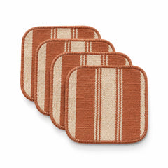 Terracotta and natural striped coaster set on a clean white background