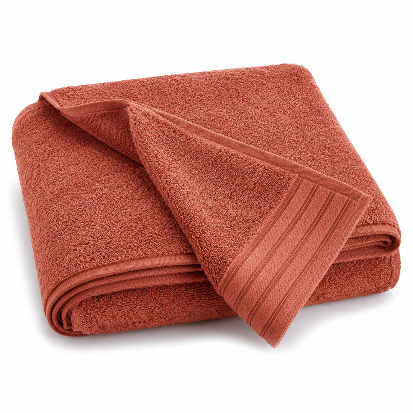 Terracotta ribbed border cotton terry bath towel 70x140 cm