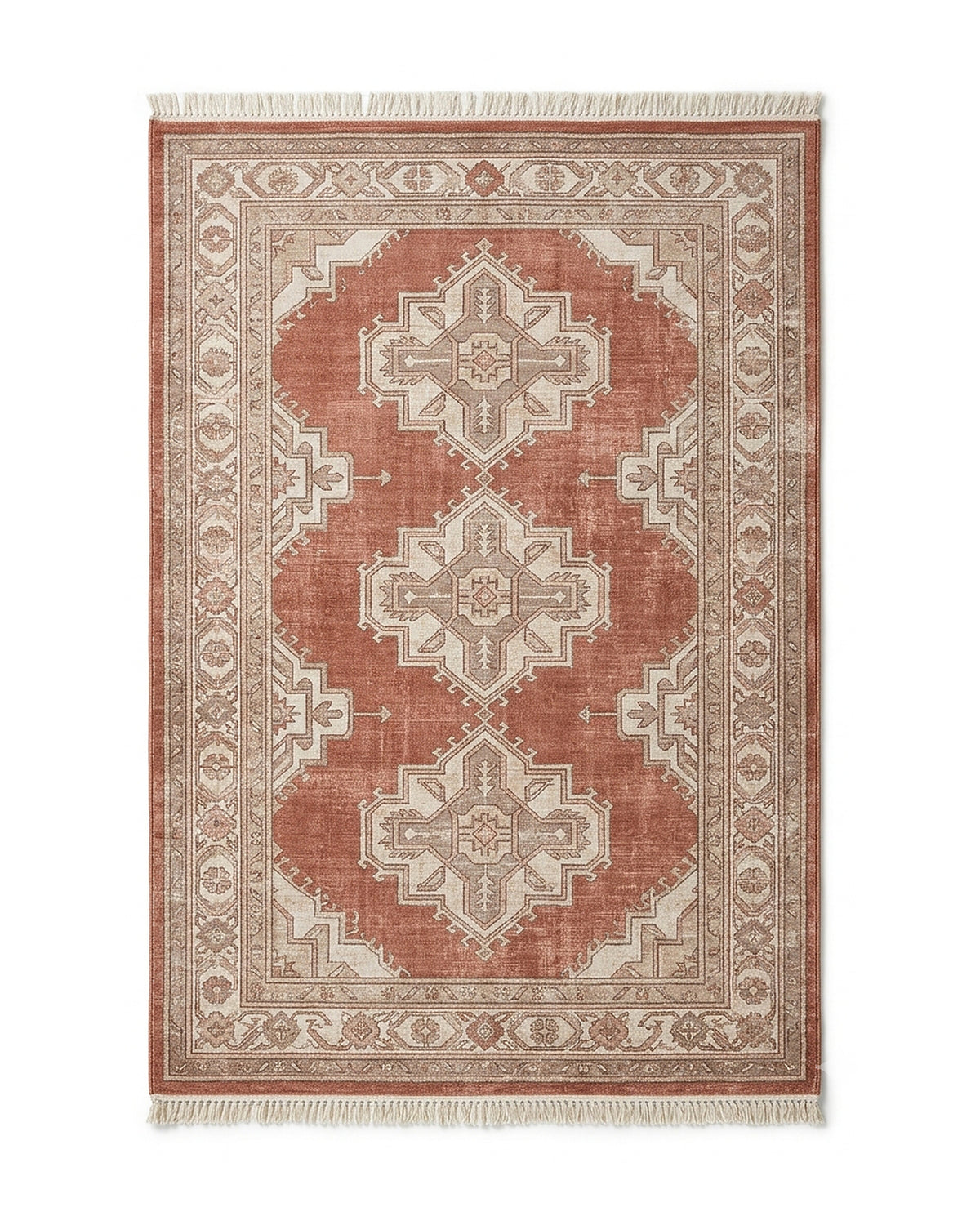 Terracotta vintage medallion area rug with fringe by Primeval