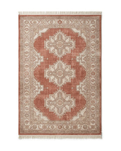 Terracotta vintage medallion area rug with fringe by Primeval