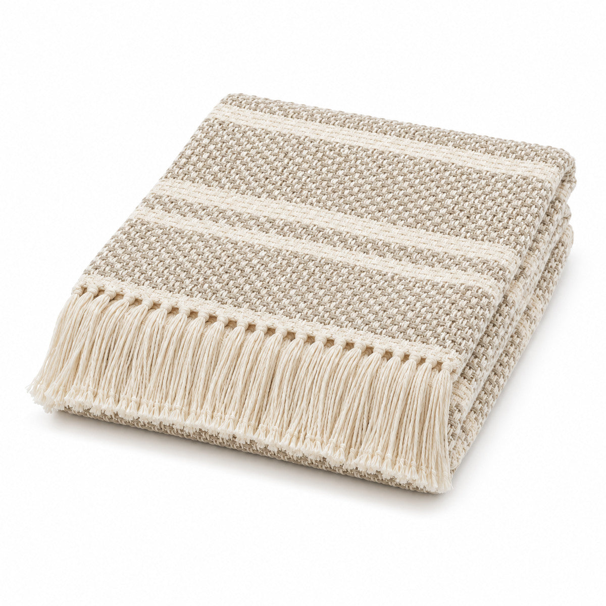 Natural Beige Textured Woven Throw with Fringe - Primeval