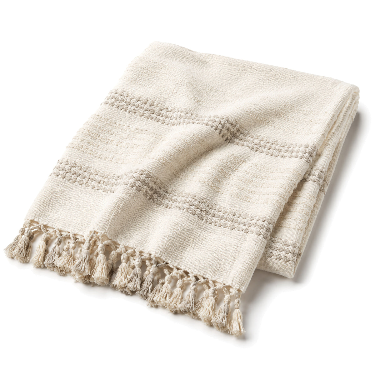Turkish ivory textured cotton throw with fringe 130×170 cm by Primeval
