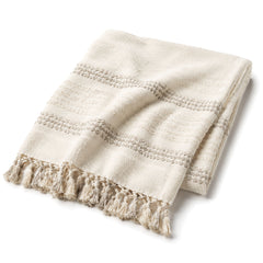 Turkish ivory textured cotton throw with fringe 130×170 cm by Primeval