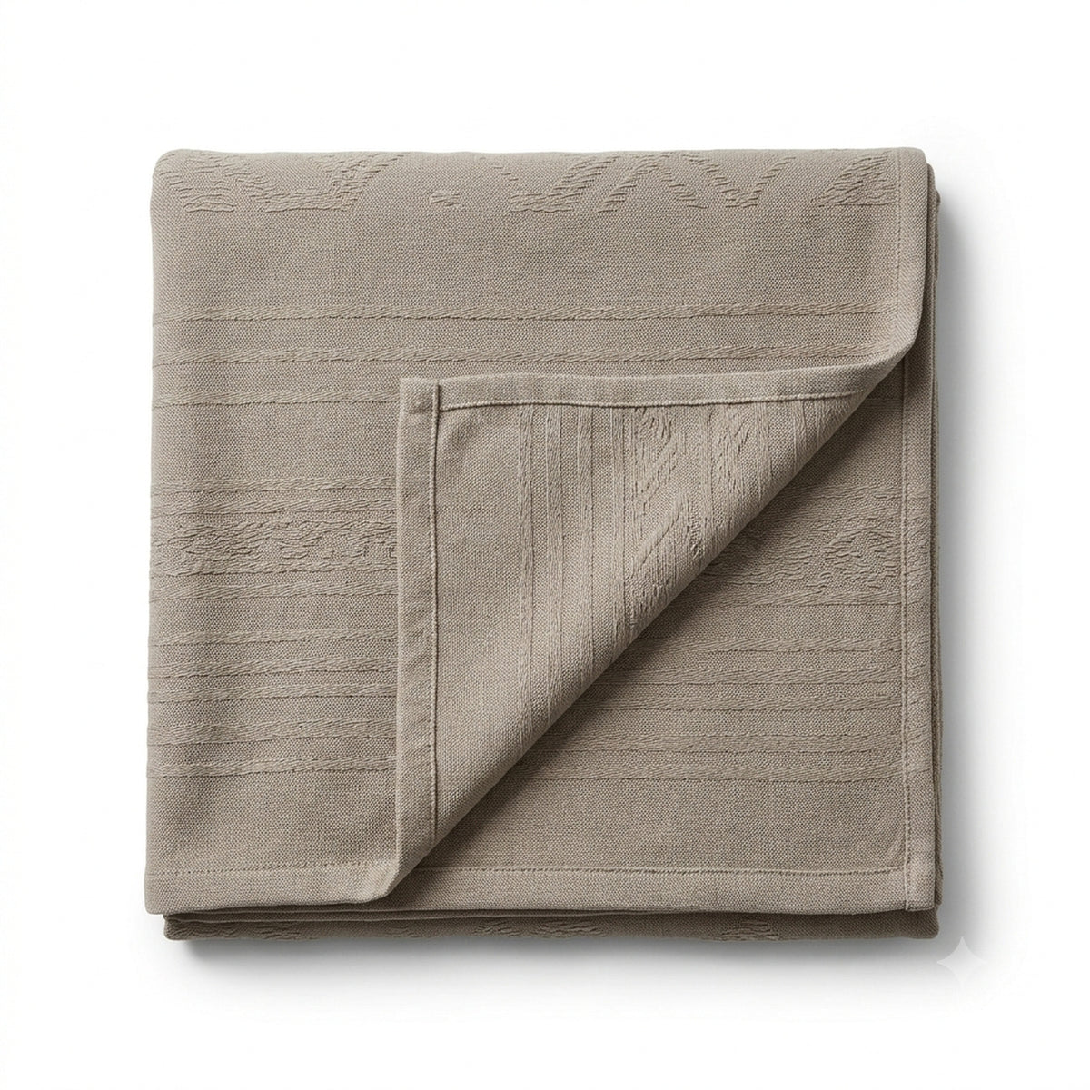 Warm taupe solid linen-look woven cotton throw with tailored border 130×170 cm by Primeval