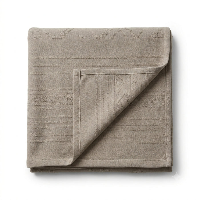 Warm taupe solid linen-look woven cotton throw with tailored border 130×170 cm by Primeval
