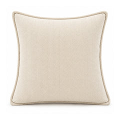 Ivory chenille-look square cushion with fine tonal herringbone texture and matching cord piping, 45 × 45 cm catalogue concept