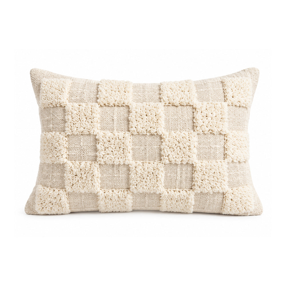 Ivory Tufted Checkerboard Lumbar Cushion Cover – 35 × 50 cm
