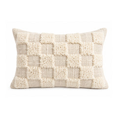 Ivory Tufted Checkerboard Lumbar Cushion cushion design – 35 × 50 cm. Catalogue-based visualization on white background.