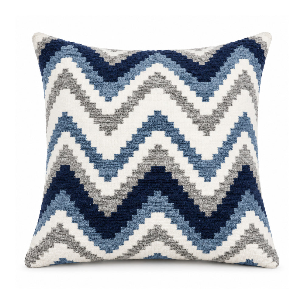 Navy Blue Chevron Jacquard Cushion Cover – 45 × 45 cm