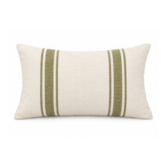 Natural ivory and muted olive green olive twin-stripe lumbar cushion cover – 35 × 50 cm showing two vertical olive stripe groups on an ivory ground; 35 × 50 cm design visualization