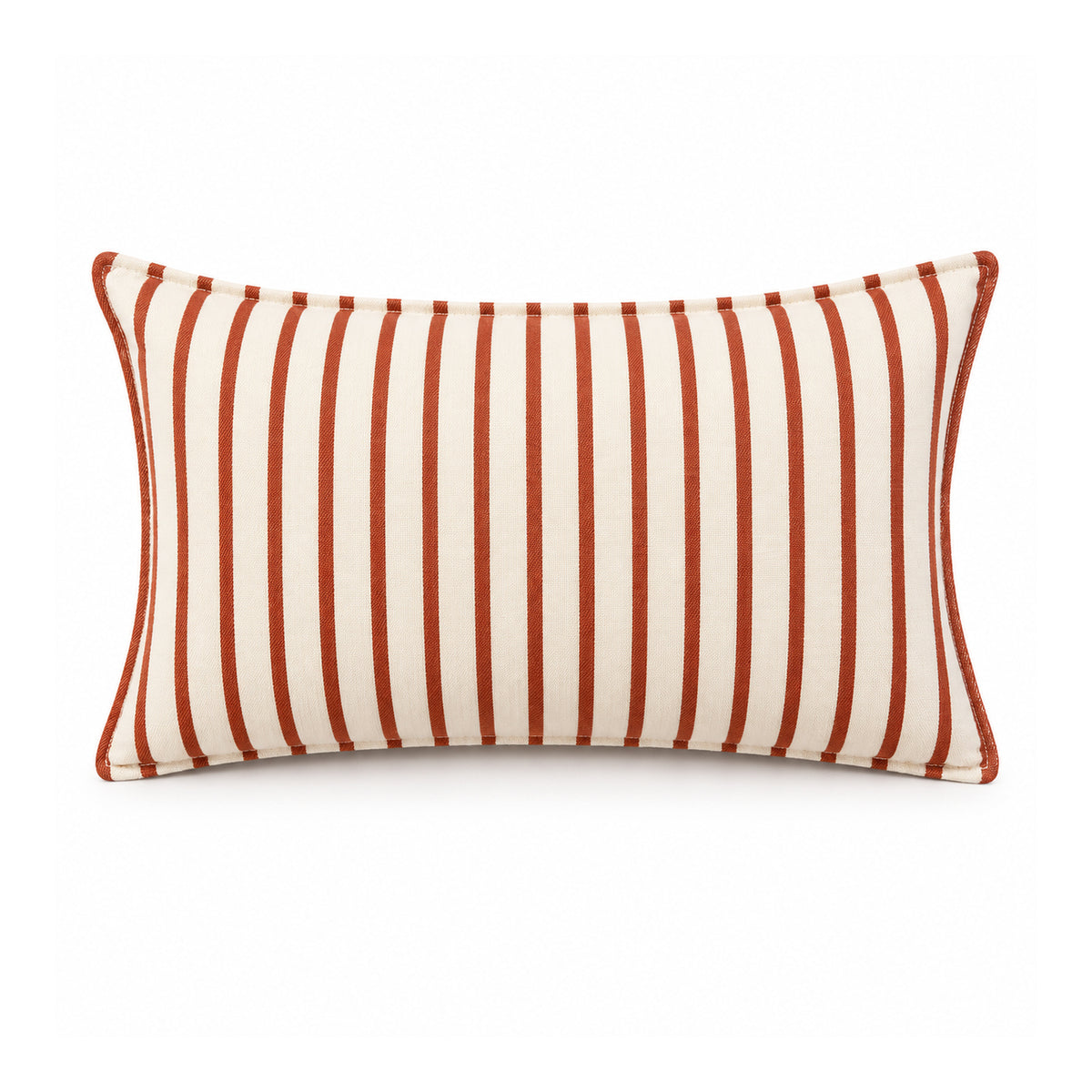 Ivory and warm rust Rust Pinstripe Lumbar Cushion Cover – 35 × 50 cm; repeating vertical fine rust pinstripe design, catalogue-based product visualization