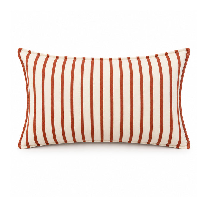 Ivory and warm rust Rust Pinstripe Lumbar Cushion Cover – 35 × 50 cm; repeating vertical fine rust pinstripe design, catalogue-based product visualization