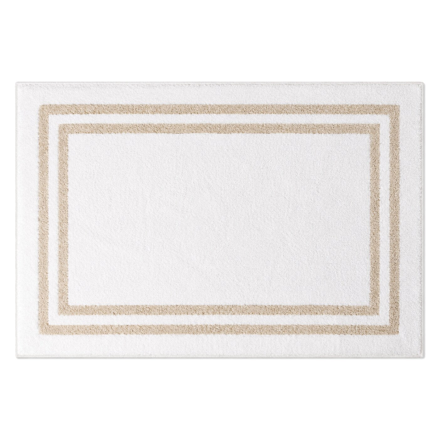 White and beige double border bath mat for minimalist bathroom decor - Primeval