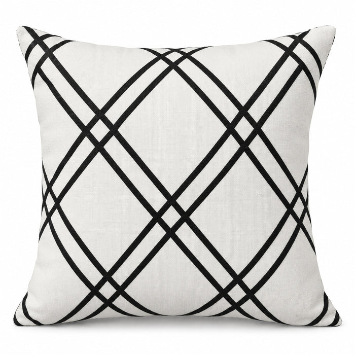 Black & White Geometric Diamond Lattice Cushion Cover – Modern Decorative Accent Pillow, 45 x 45 cm