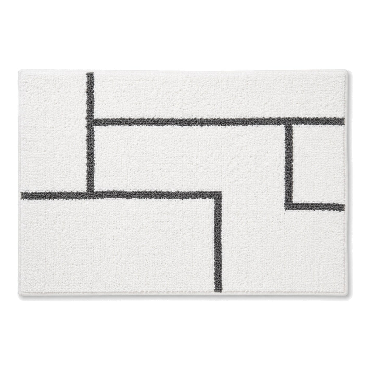 White and charcoal abstract line bath mat for minimalist bathroom decor - Primeval