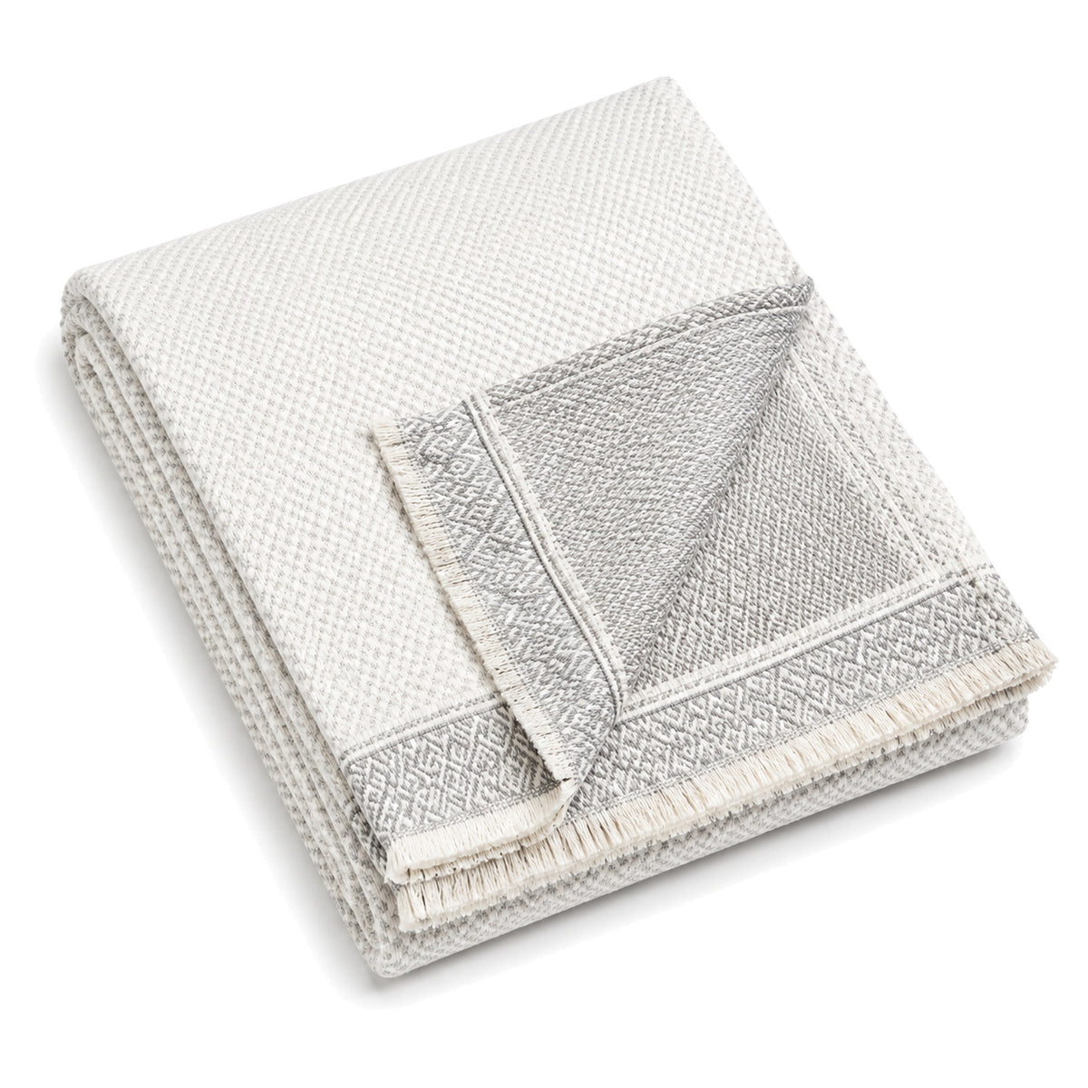 White and grey border woven cotton throw 130×170 cm by Primeval