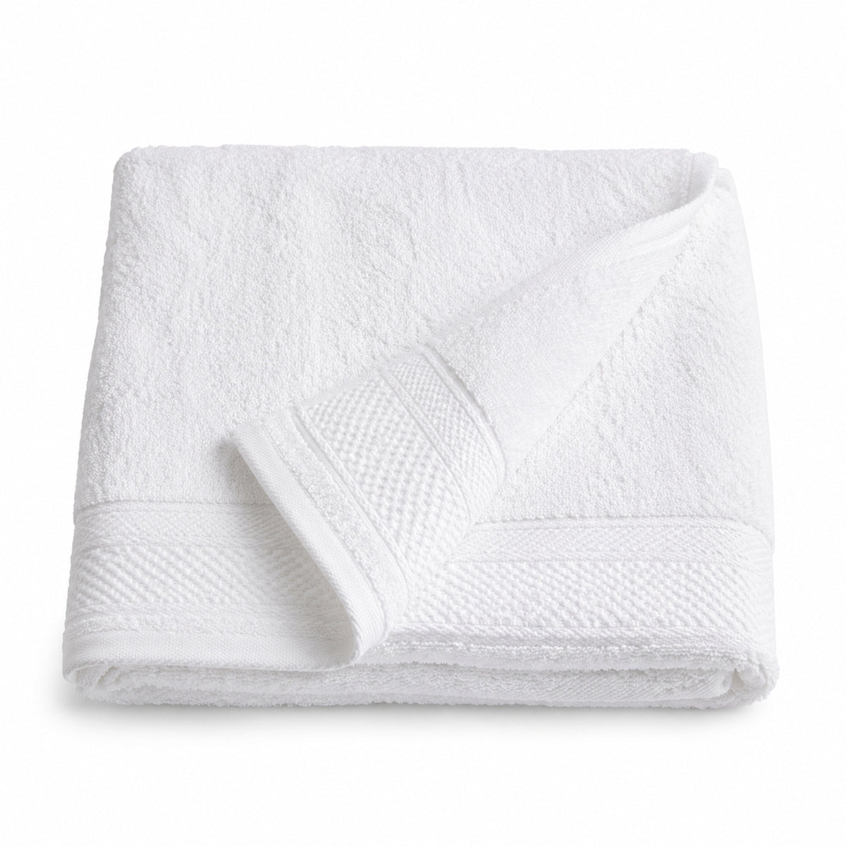 White hotel dobby border cotton bath towel 70x140 cm on white background