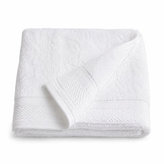 White hotel dobby border cotton bath towel 70x140 cm on white background