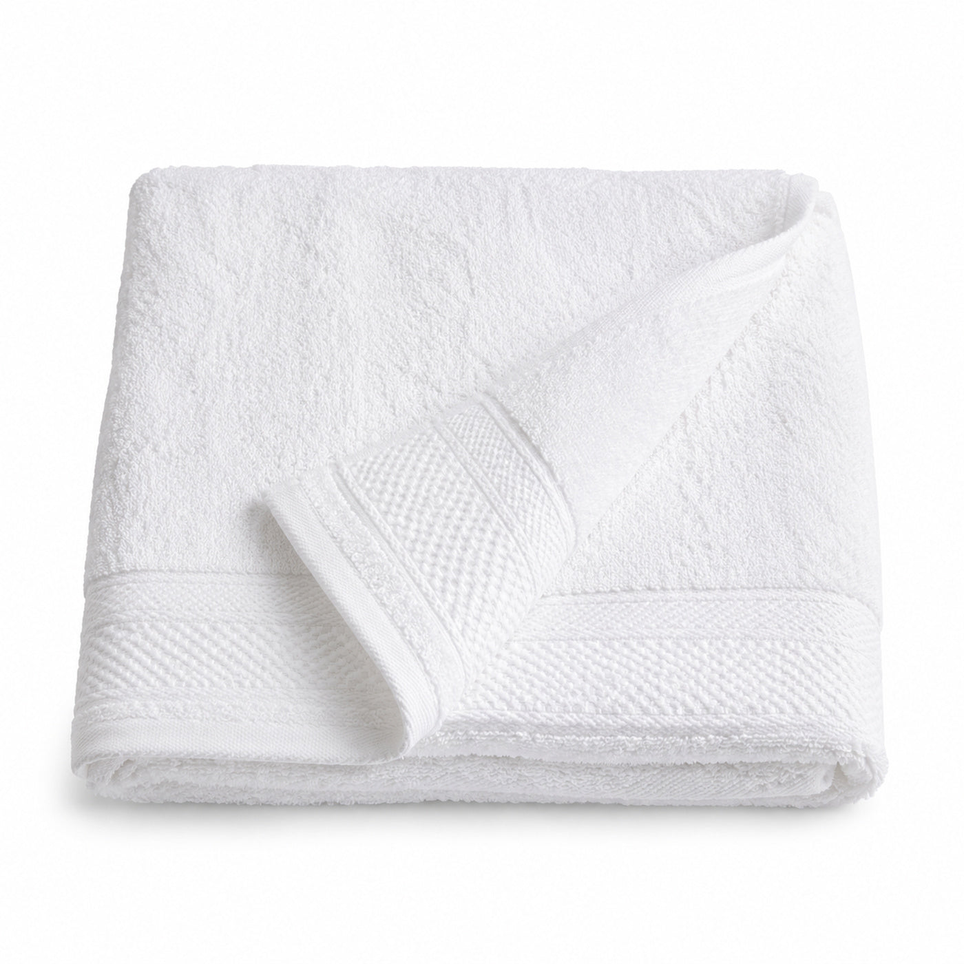 White hotel dobby border cotton bath towel 70x140 cm on white background