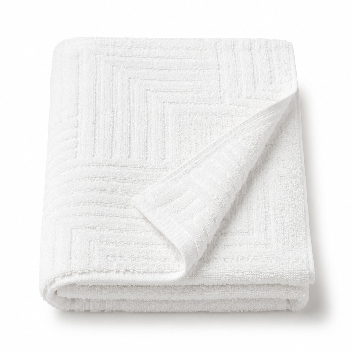 White raised geometric tufted cotton bath towel 70x140 cm on white background