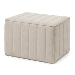 Quilted Beige Channel Cube Pouf Ottoman by Primeval on white background