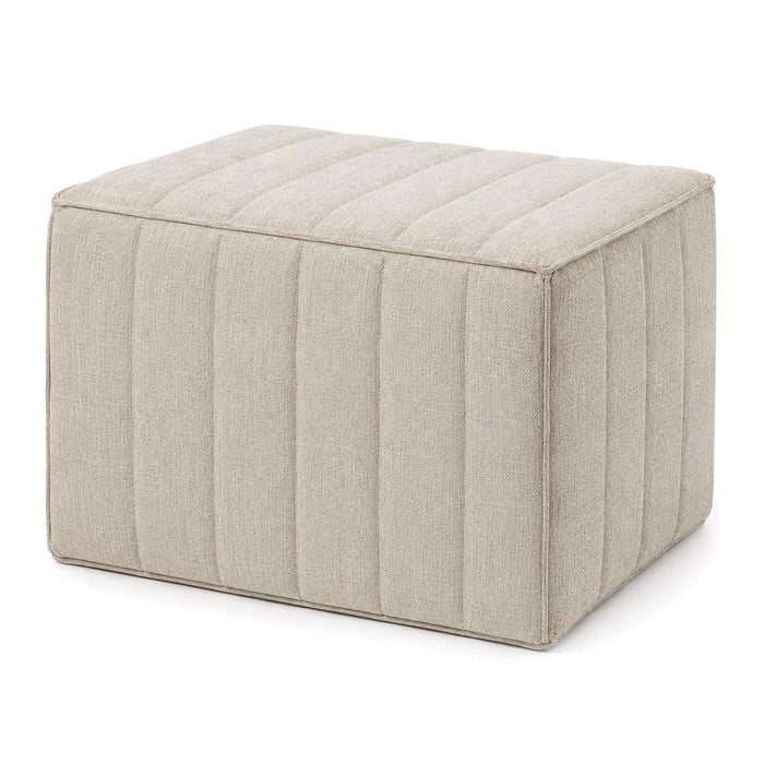 Quilted Beige Channel Cube Pouf Ottoman by Primeval on white background