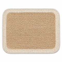 Rectangular natural jute placemat with ivory crochet-style border and rounded corners, handcrafted dining table mat by Primeval