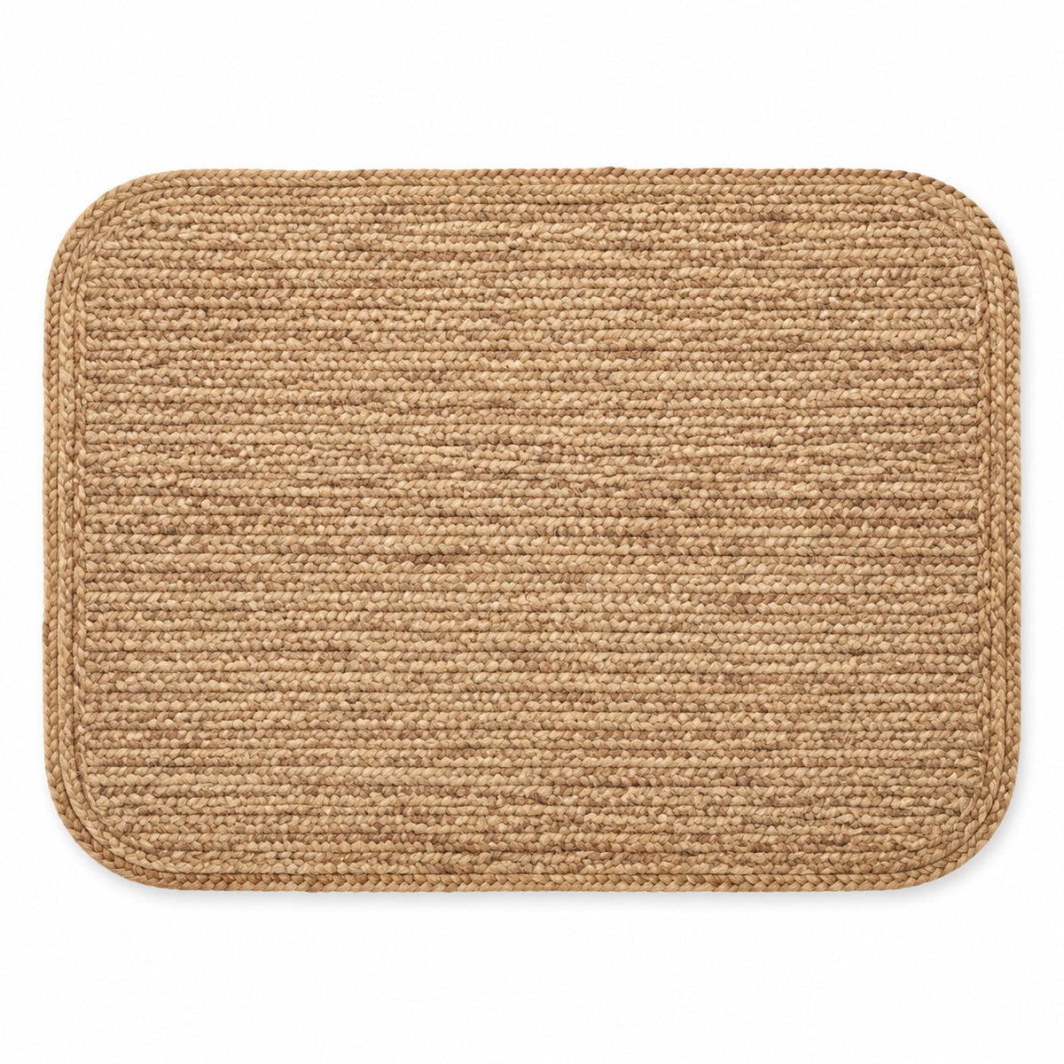 Rectangular ribbed jute placemat with rounded corners in natural tan, textured table mat by Primeval