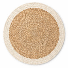 Round natural jute placemat with wide ivory braided border, neutral table mat by Primeval