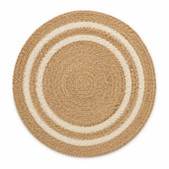 Round natural jute placemat with double ivory ring detail, braided neutral table mat by Primeval