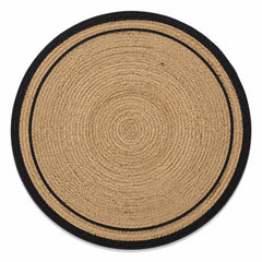 Natural round jute rug with black trim for wholesale buyers
