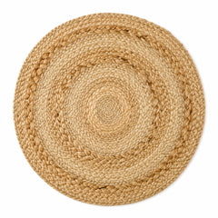 Round textured braided jute placemat with layered concentric weave in natural tan by Primeval