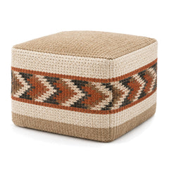 Rust, Black & Natural Geometric Band Woven Cube Pouf by Primeval on white background