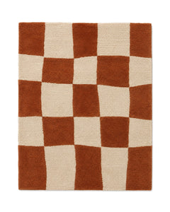 Rust and ivory checkerboard tufted area rug for wholesale sourcing from India