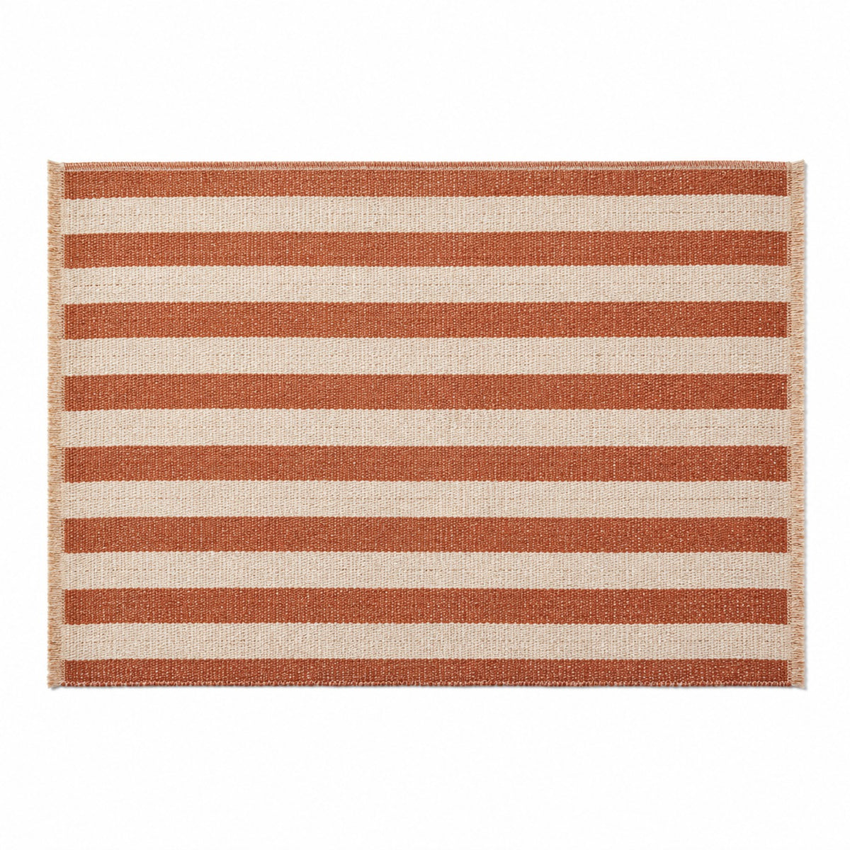 Rust and ivory striped woven placemat, warm terracotta rectangular dining table mat by Primeval