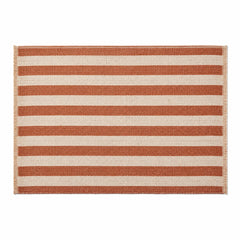 Rust and ivory striped woven placemat, warm terracotta rectangular dining table mat by Primeval