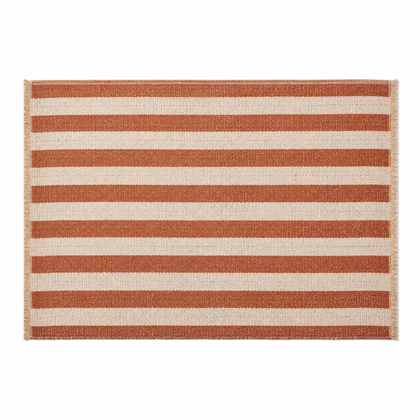 Rust and ivory striped woven placemat, warm terracotta rectangular dining table mat by Primeval