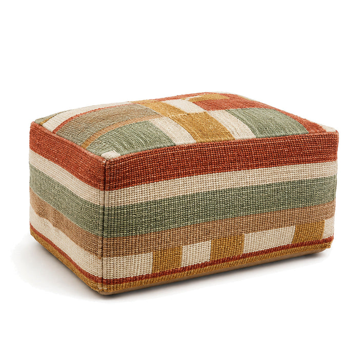Rust, Sage & Beige Earthy Patchwork Rectangular Pouf by Primeval on white background