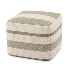 Sage & Cream Geometric Stripe Woven Cube Pouf by Primeval on white background