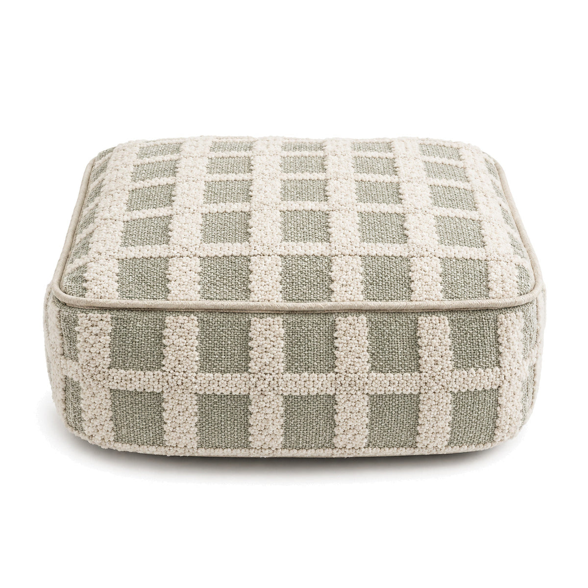 Sage & Cream Checker Tufted Floor Pouf by Primeval on white background