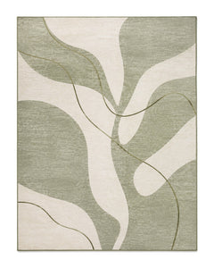 Sage green and cream organic abstract area rug for wholesale sourcing from India