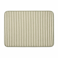 Sage green and ivory striped placemat with rounded corners, woven rectangular dining table mat by Primeval