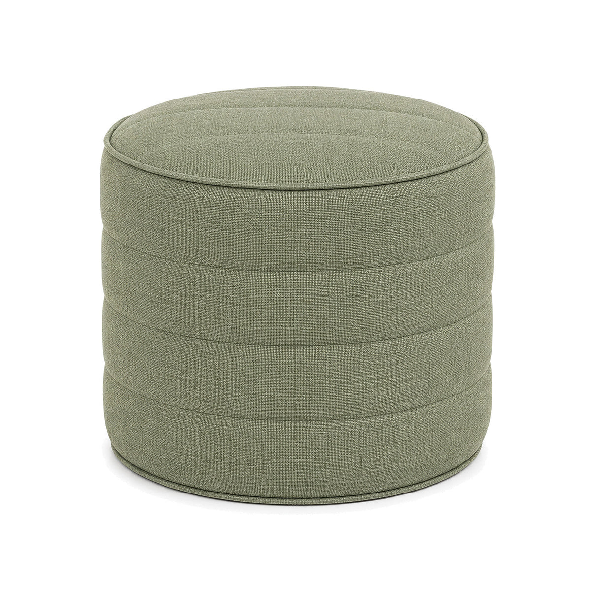Sage Green Quilted Cylinder Pouf Ottoman by Primeval on white background