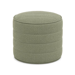 Sage Green Quilted Cylinder Pouf Ottoman by Primeval on white background