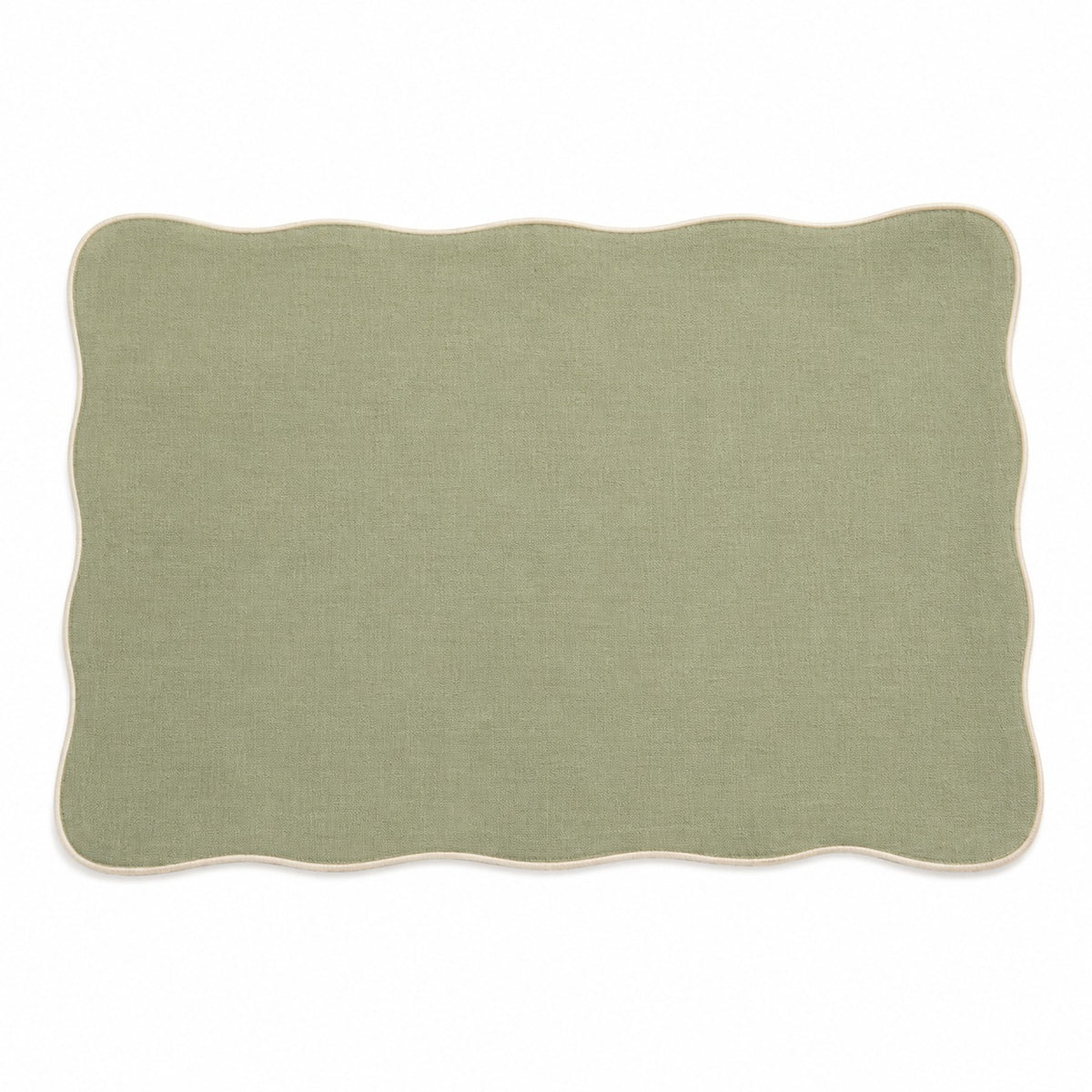 Sage green solid scalloped-edge placemat, soft decorative table linen by Primeval