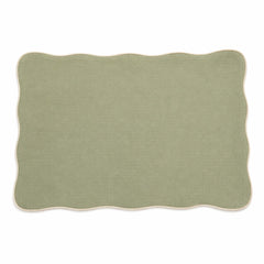Sage green solid scalloped-edge placemat, soft decorative table linen by Primeval